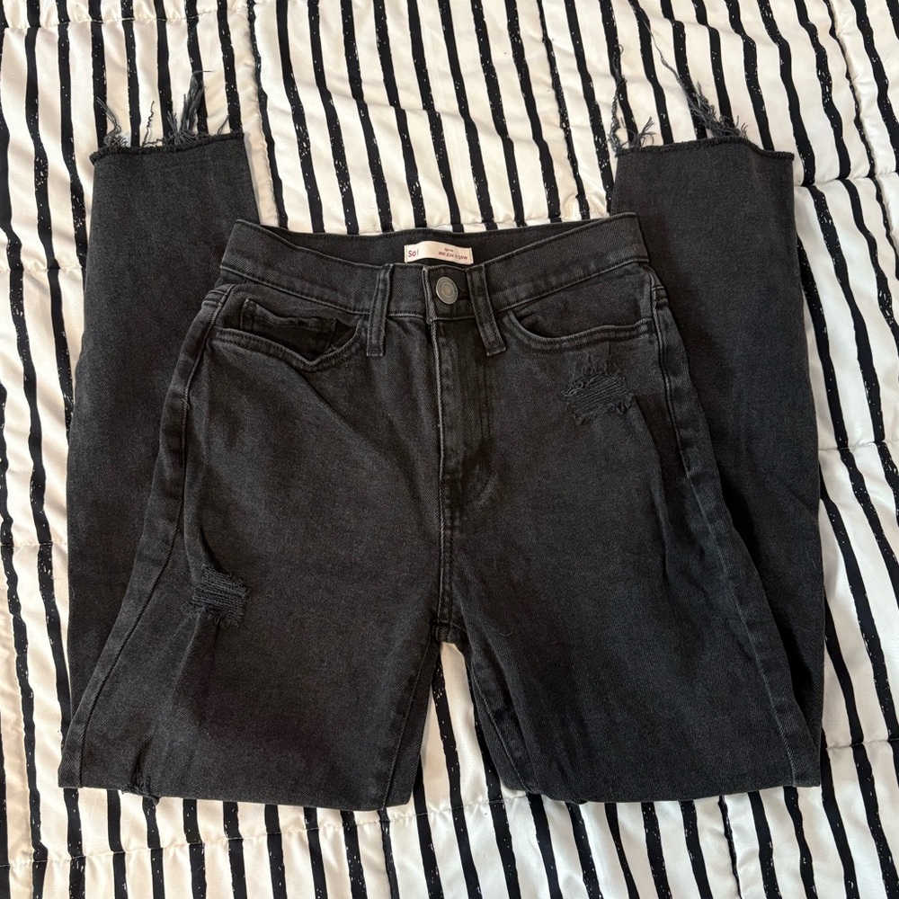 SO Black High Rise Distressed Mom Jeans